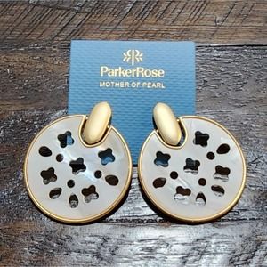 Parker Rose brushed gold‎ and MOP Mother of Pearl large disc earrings new!